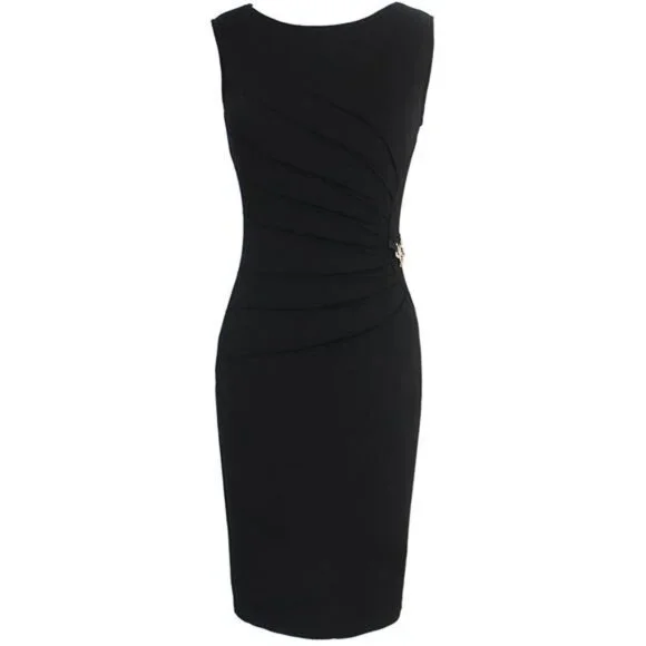 Elegant Ruched Office Cocktail Party Bodycon Pencil Dress Slim Fit - Picture 3 of 6